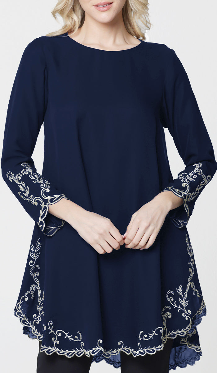 Navy blue embroidered dress best sale