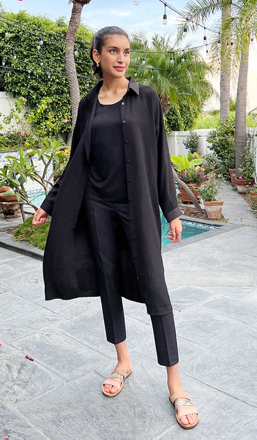 Irem Long Oversized Buttondown Shirt Jacket - Black - FINAL SALE