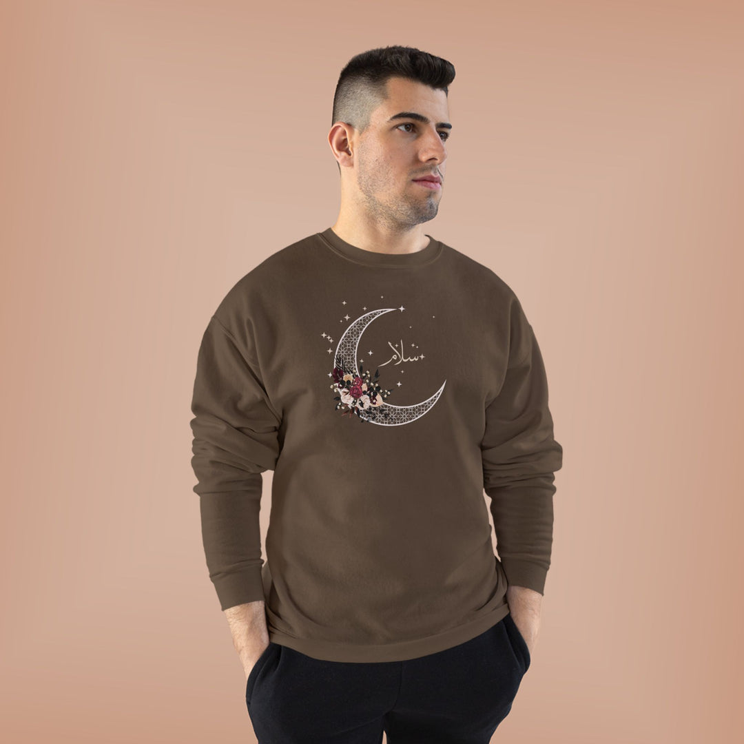 Eco-Friendly Antique Rose Arabic Calligraphy Crewneck Pullover Sweatshirt - Salam (Peace)