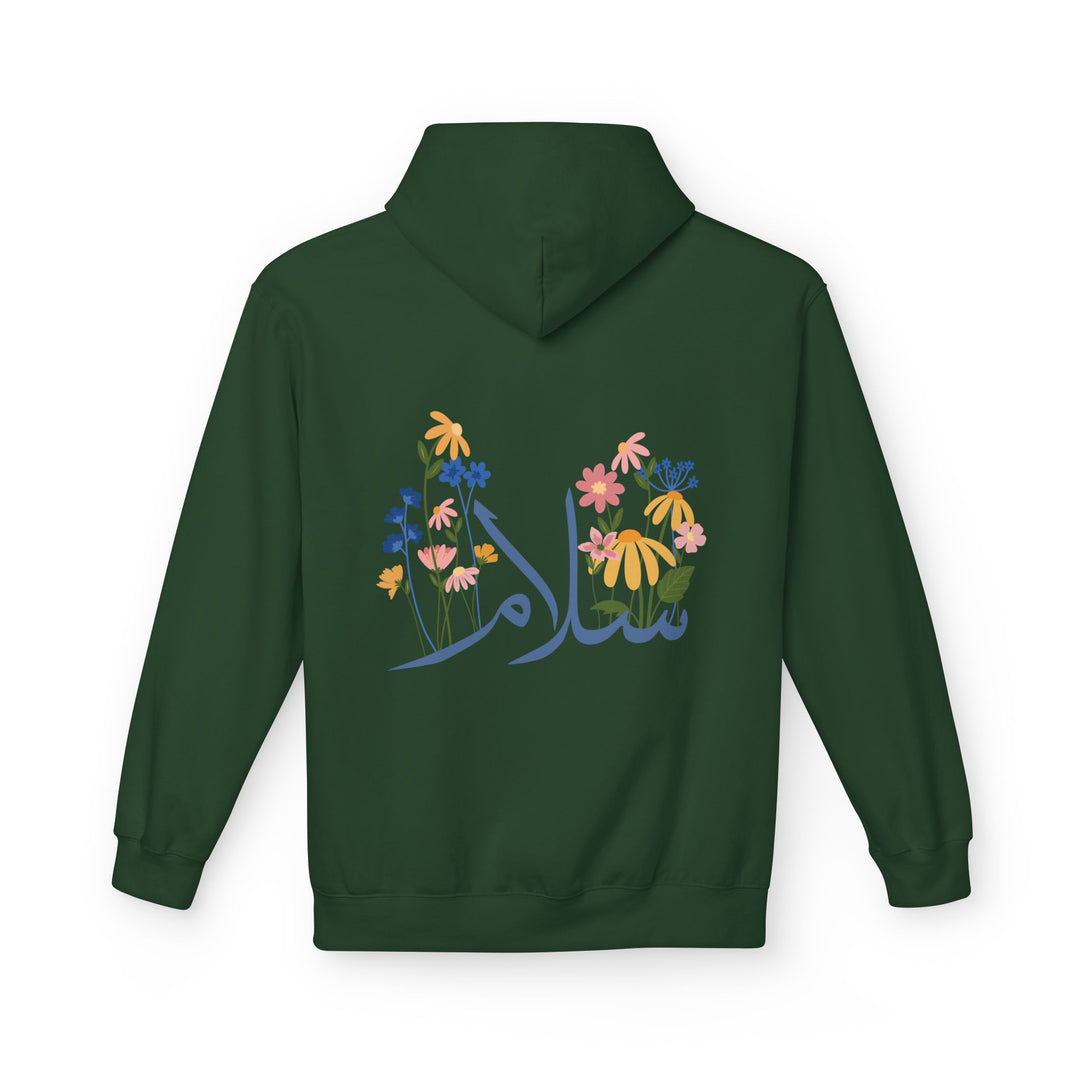 Wild Blooms Cotton Rich Fleece Hoodie with Arabic Calligraphy - Salam