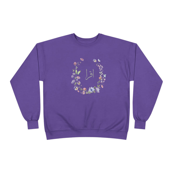 Eco-Friendly Wildflowers Arabic Calligraphy Crewneck Pullover Sweatshirt - Iqra (Read)