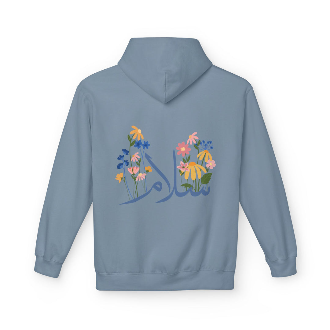 Wild Blooms Cotton Rich Fleece Hoodie with Arabic Calligraphy - Salam