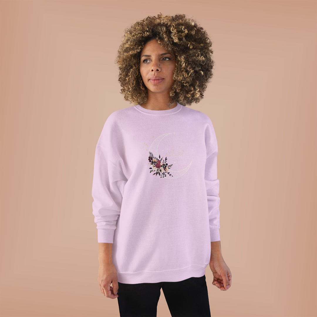 Eco-Friendly Antique Rose Arabic Calligraphy Crewneck Pullover Sweatshirt - Masha Allah (Praise)