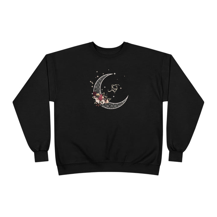 Eco-Friendly Antique Rose Arabic Calligraphy Crewneck Pullover Sweatshirt - Tawakkal (Trust)