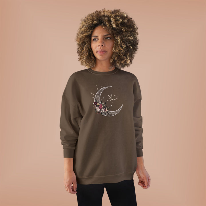 Eco-Friendly Antique Rose Arabic Calligraphy Crewneck Pullover Sweatshirt - Salam (Peace)