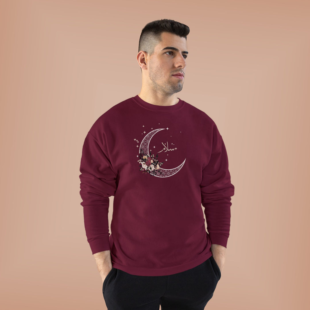 Eco-Friendly Antique Rose Arabic Calligraphy Crewneck Pullover Sweatshirt - Salam (Peace)