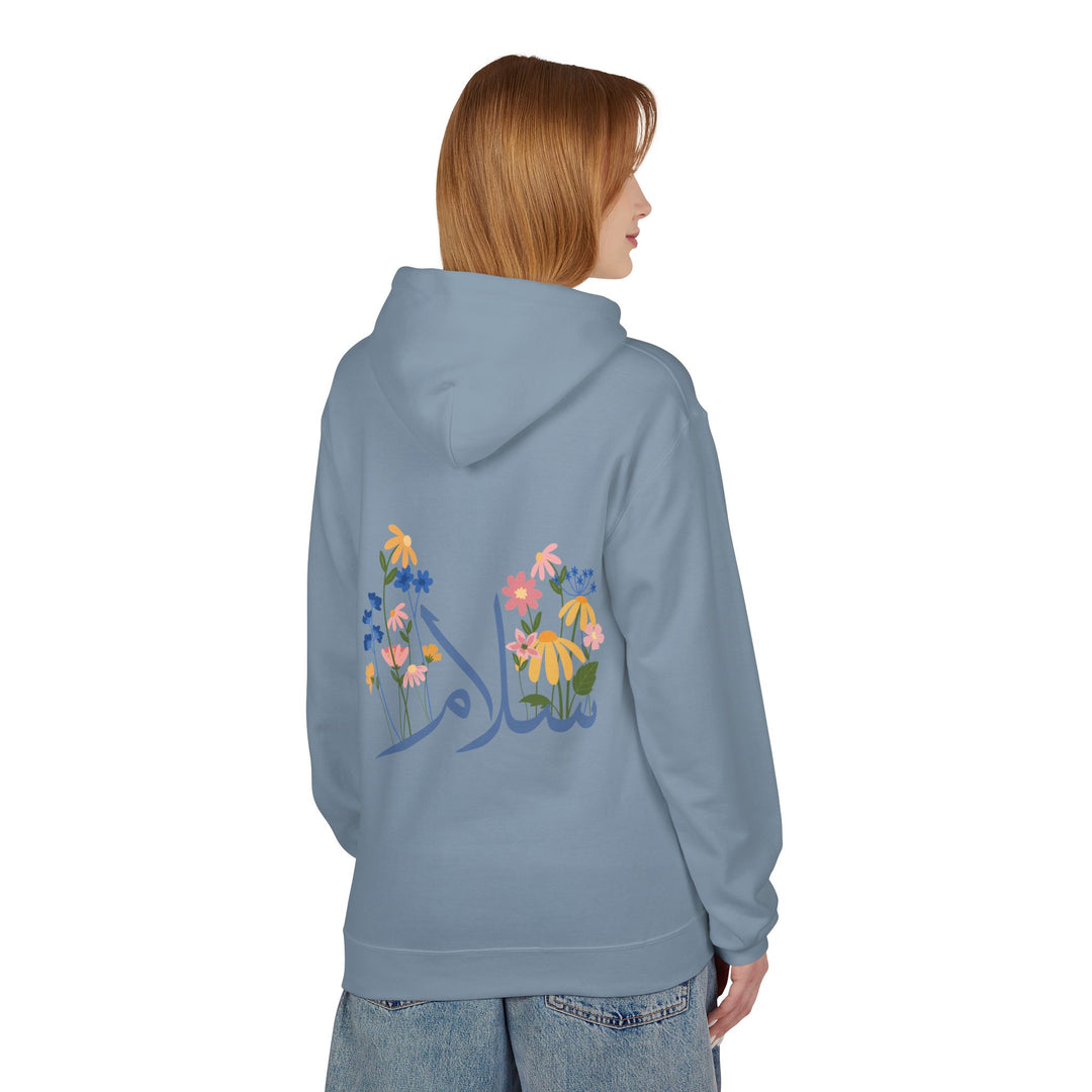 Wild Blooms Cotton Rich Fleece Hoodie with Arabic Calligraphy - Salam