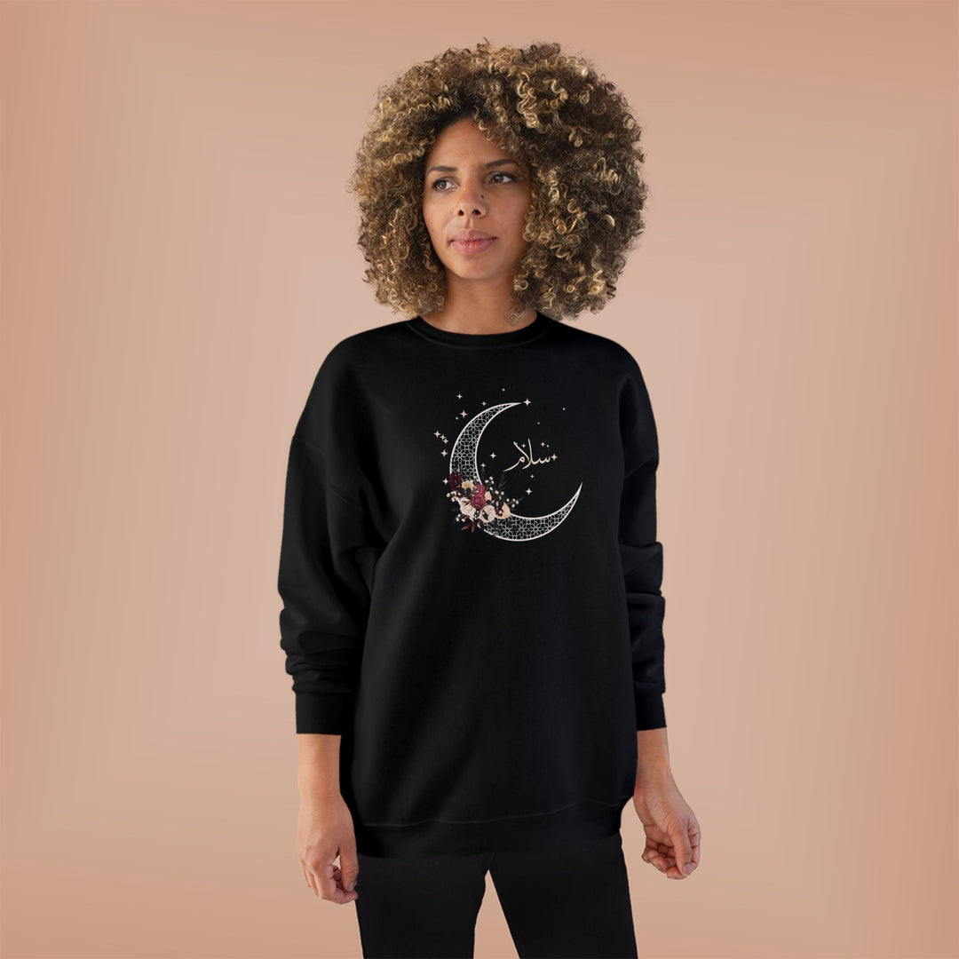 Eco-Friendly Antique Rose Arabic Calligraphy Crewneck Pullover Sweatshirt - Salam (Peace)