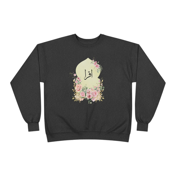 Eco-Friendly Damask Rose Arabic Calligraphy Crewneck Pullover Sweatshirt - Iqra (Read)