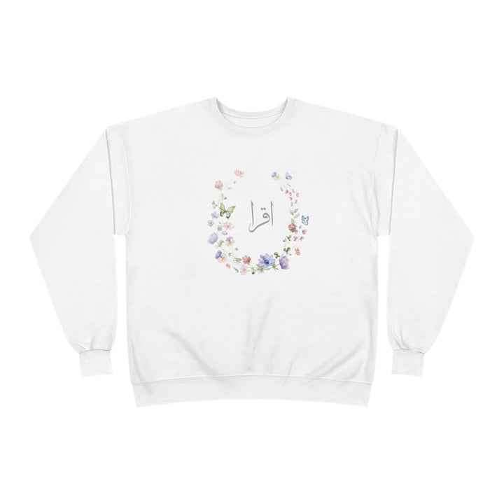 Eco-Friendly Wildflowers Arabic Calligraphy Crewneck Pullover Sweatshirt - Iqra (Read)