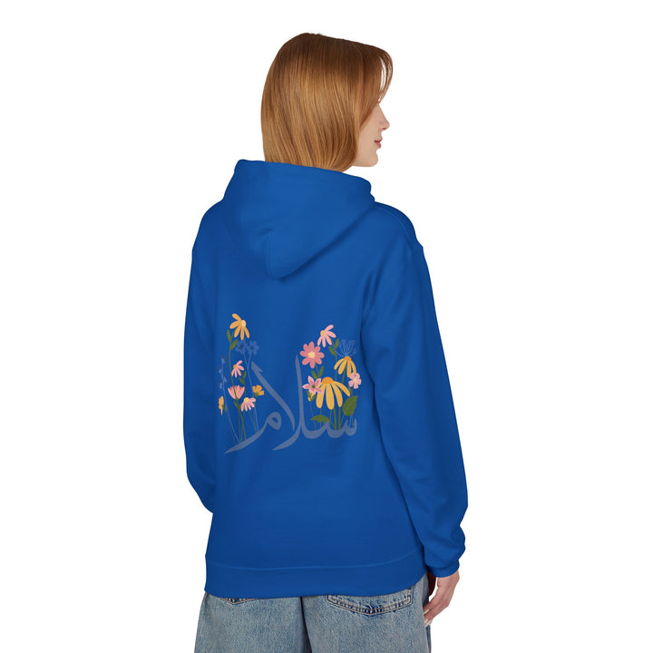 Wild Blooms Cotton Rich Fleece Hoodie with Arabic Calligraphy - Salam