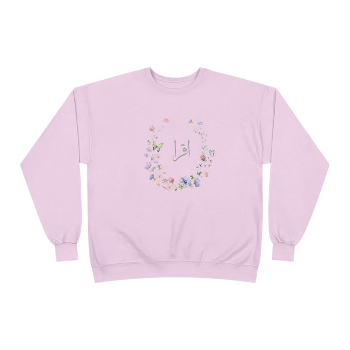 Eco-Friendly Wildflowers Arabic Calligraphy Crewneck Pullover Sweatshirt - Iqra (Read)