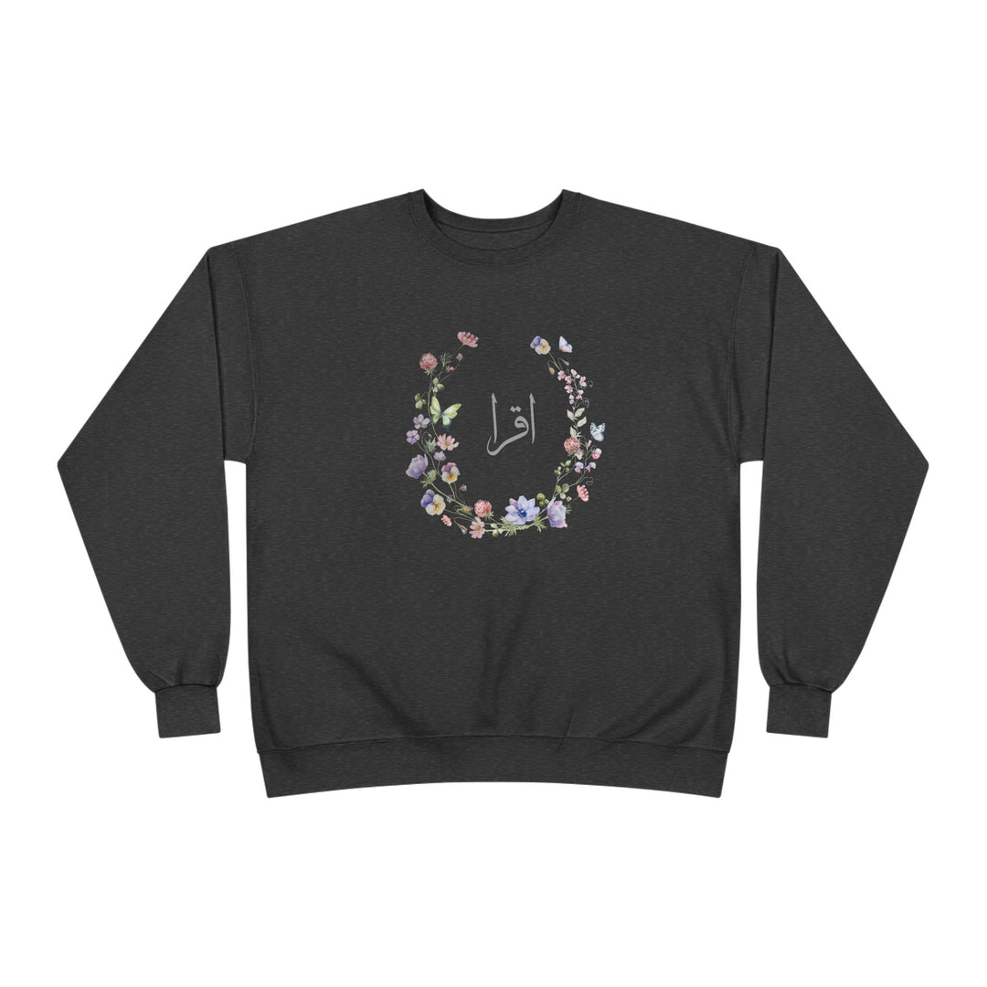 Eco-Friendly Wildflowers Arabic Calligraphy Crewneck Pullover Sweatshirt - Iqra (Read)