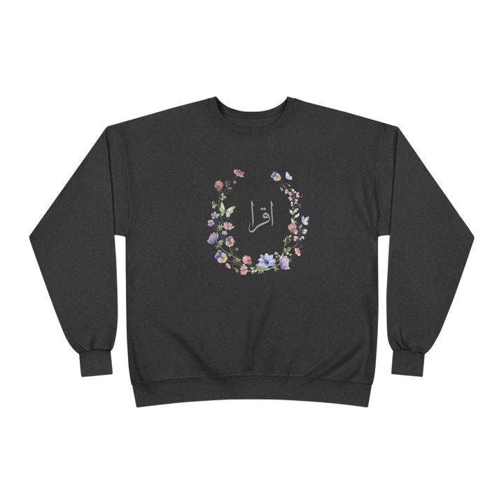 Eco-Friendly Wildflowers Arabic Calligraphy Crewneck Pullover Sweatshirt - Iqra (Read)