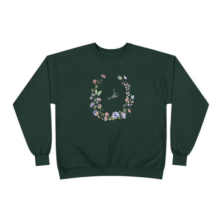 Eco-Friendly Wildflowers Arabic Calligraphy Crewneck Pullover Sweatshirt - Ilm (Knowledge)