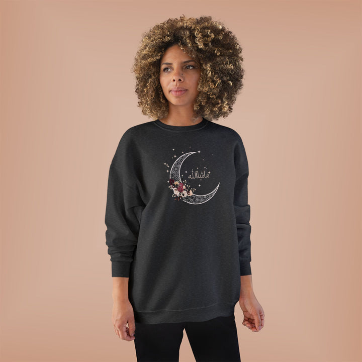 Eco-Friendly Antique Rose Arabic Calligraphy Crewneck Pullover Sweatshirt - Masha Allah (Praise)