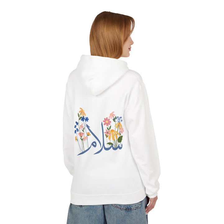 Wild Blooms Cotton Rich Fleece Hoodie with Arabic Calligraphy - Salam