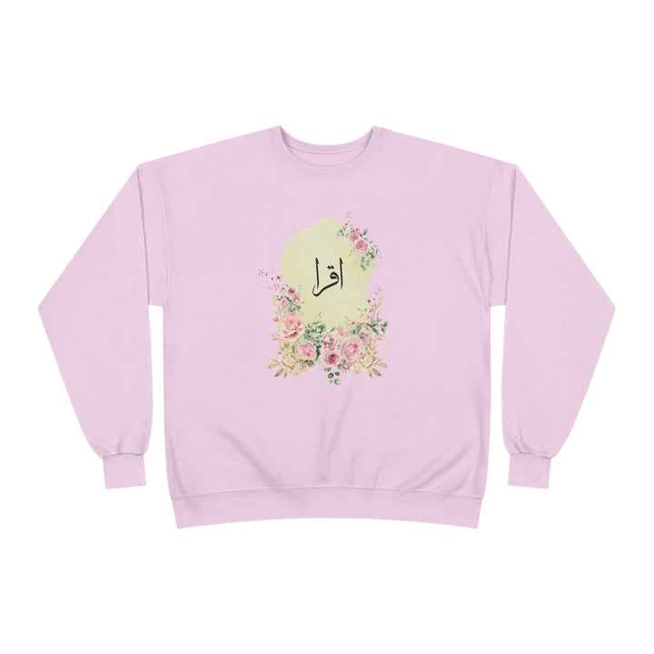 Eco-Friendly Damask Rose Arabic Calligraphy Crewneck Pullover Sweatshirt - Iqra (Read)