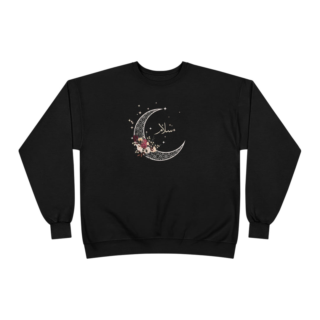 Eco-Friendly Antique Rose Arabic Calligraphy Crewneck Pullover Sweatshirt - Salam (Peace)