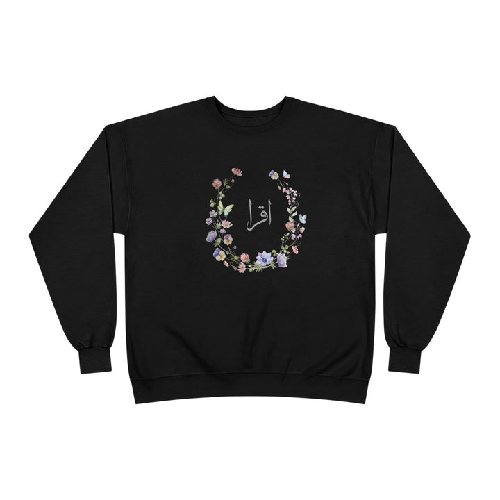 Eco-Friendly Wildflowers Arabic Calligraphy Crewneck Pullover Sweatshirt - Iqra (Read)