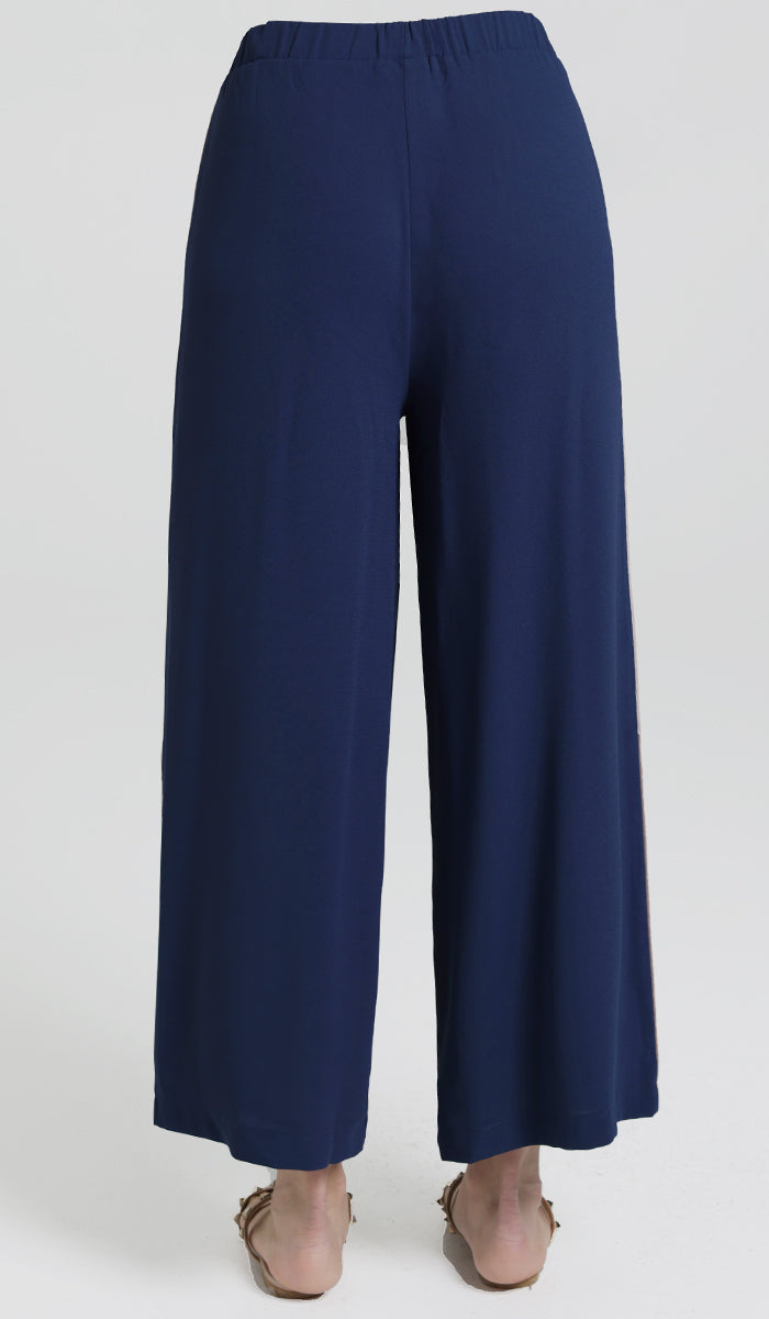 Pantalon large habillé Abiyya - Bleu/Café 