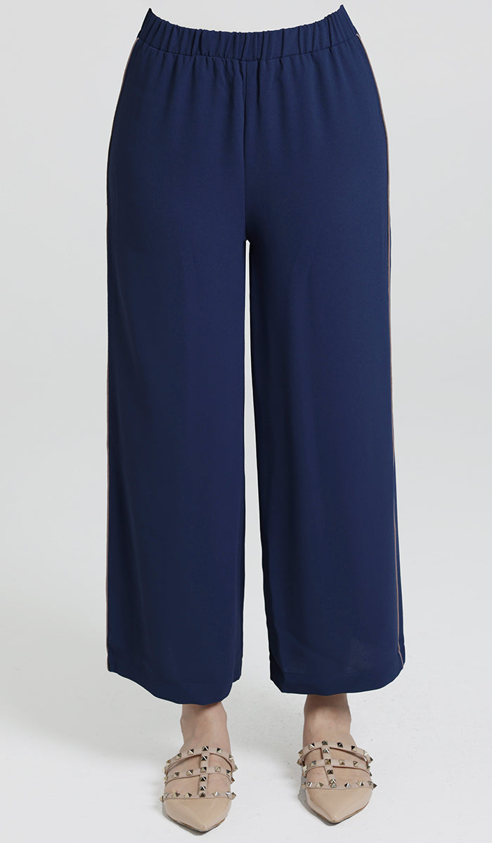 Pantalon large habillé Abiyya - Bleu/Café 