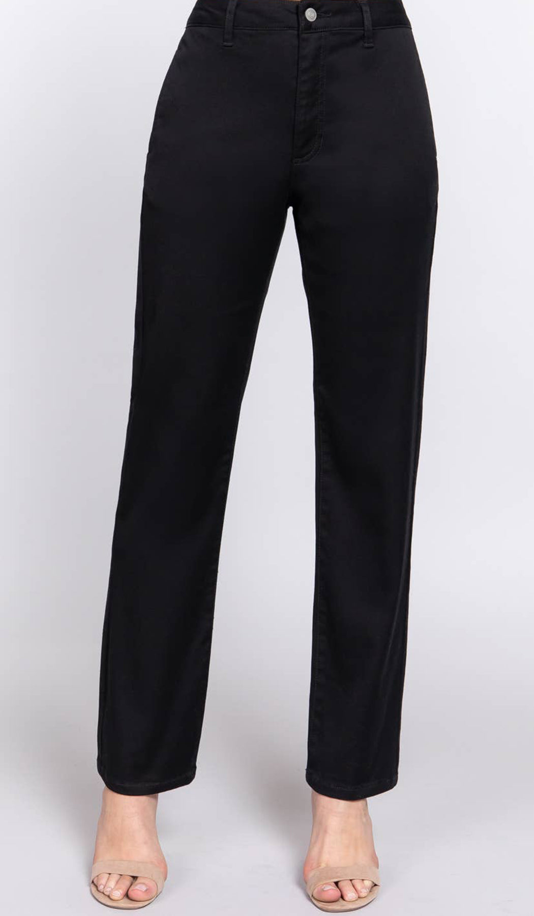 Erem Straight Fit Stretch Cotton Twill Long Pants - Black