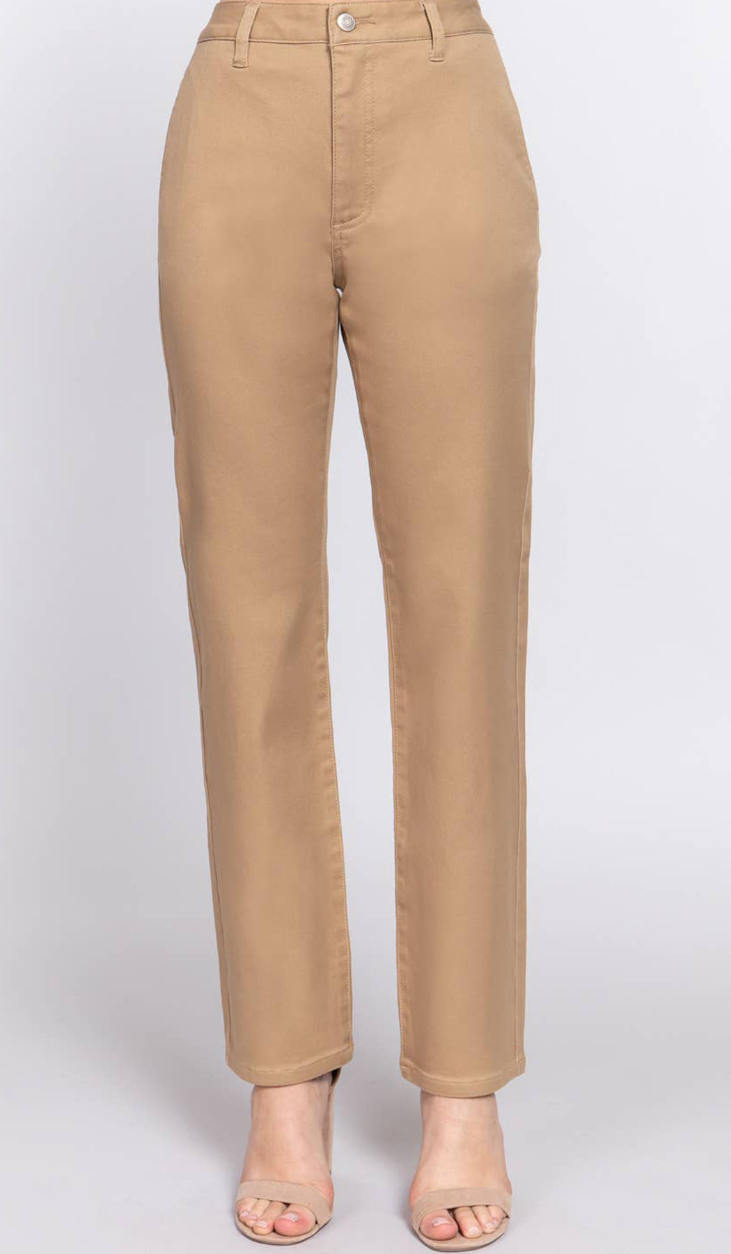 Erem Straight Fit Stretch Cotton Twill Long Pants - Khaki