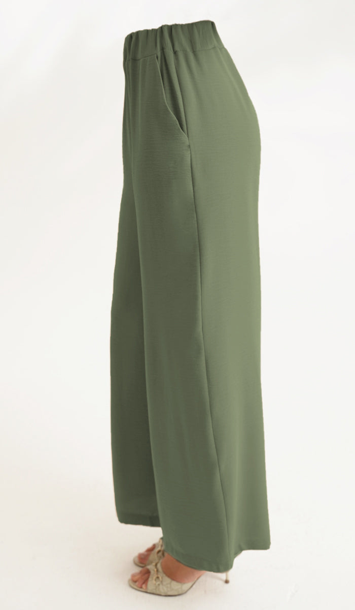 Pantalon Palazzo Ilham Loose Flowy Stretch - Olive 