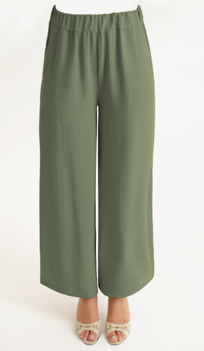 Pantalon Palazzo Ilham Loose Flowy Stretch - Olive 