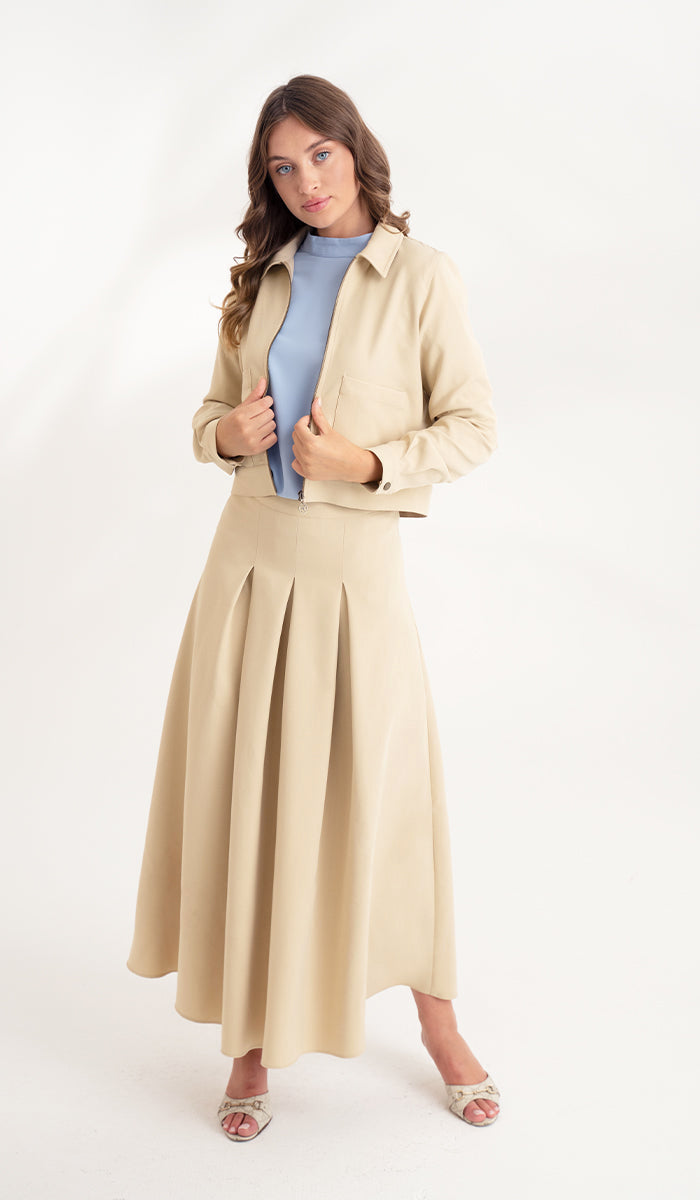 Mia Khaki Beige Pleated Long Maxi Skirt Modest Skirts Artizara ARTIZARA.COM