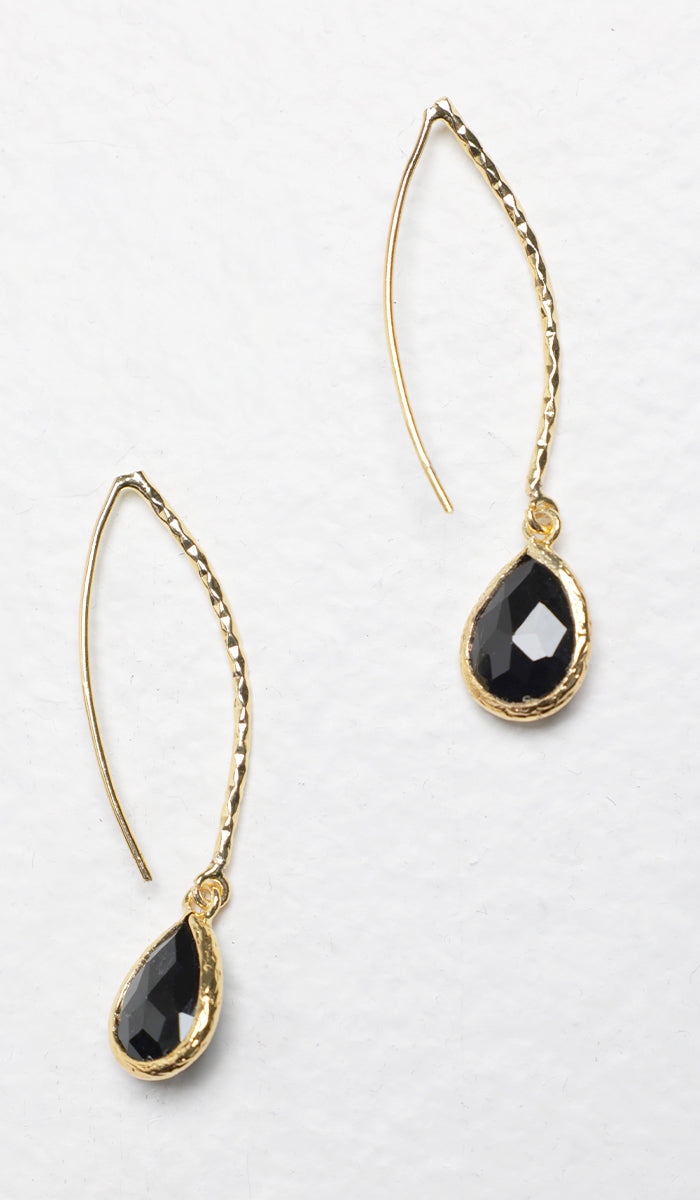 Nia Minimal Lightweight Hammered Teardrop Earrings - Gold/Black - Final Sale