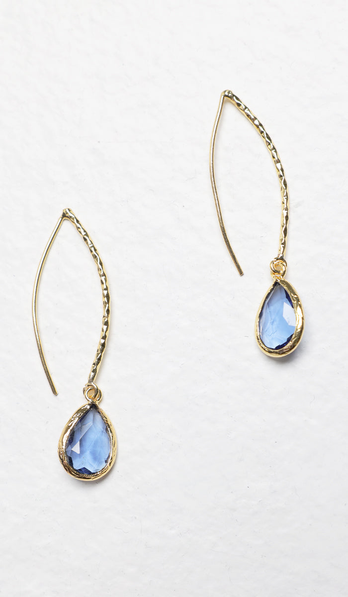 Nia Minimal Lightweight Hammered Teardrop Earrings - Gold/Blue - Final Sale