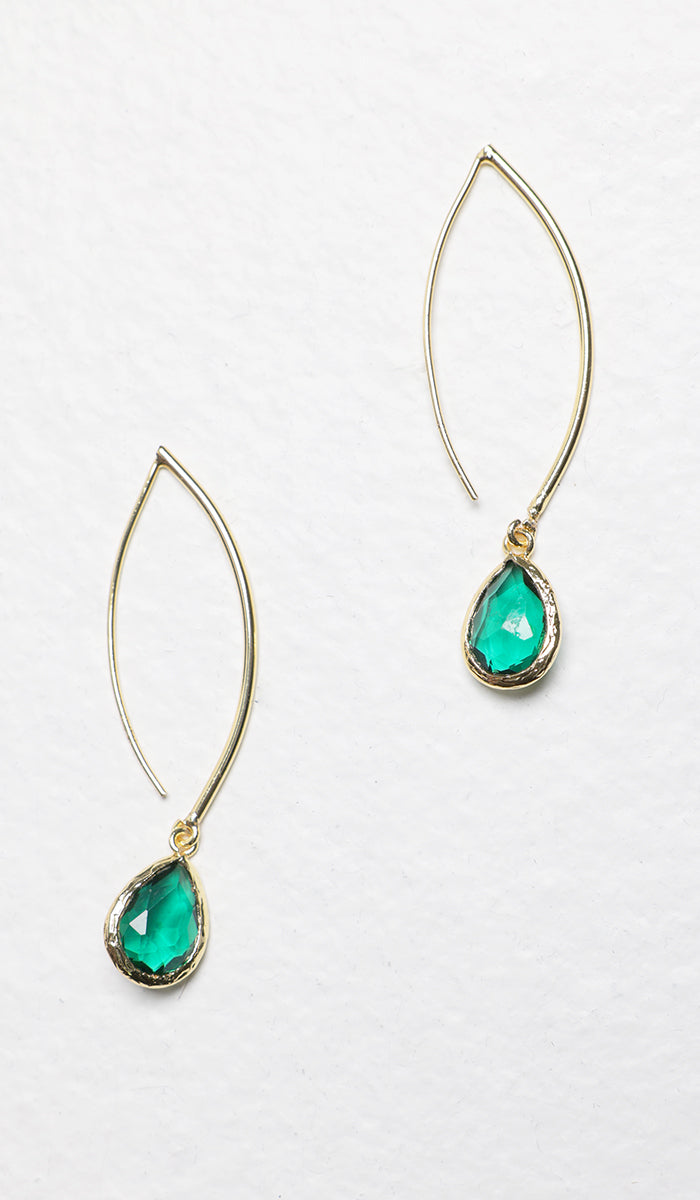 Nia Minimal Lightweight Teardrop Earrings - Gold/Green - Final Sale