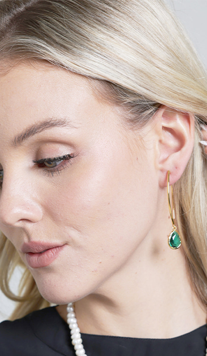 Nia Minimal Lightweight Teardrop Earrings - Gold/Green - Final Sale