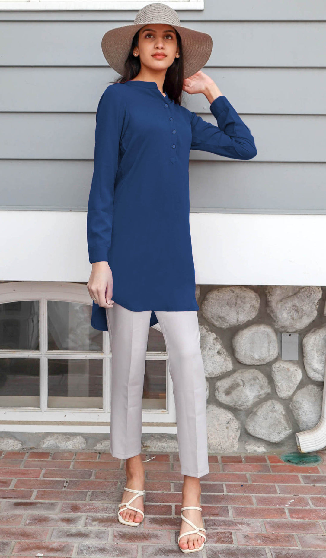 Parisa Long Modest Everyday Tunic - Marina Blue