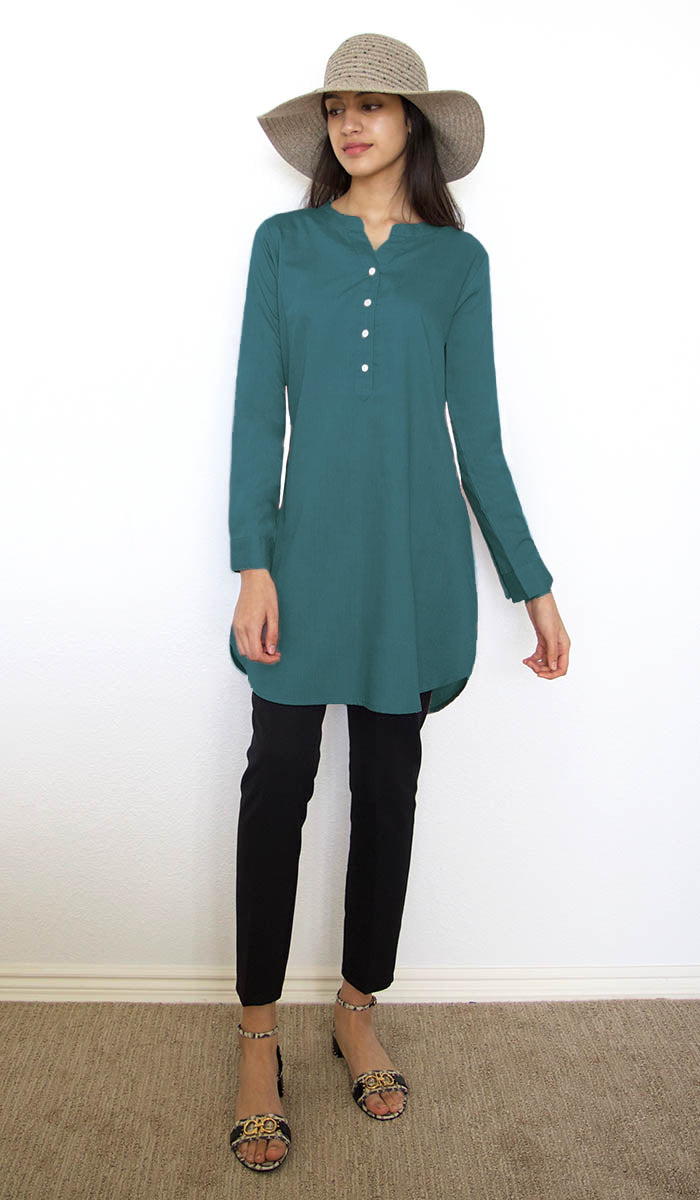 Parisa Mostly Cotton Long Modest Everyday Tunic - Teal