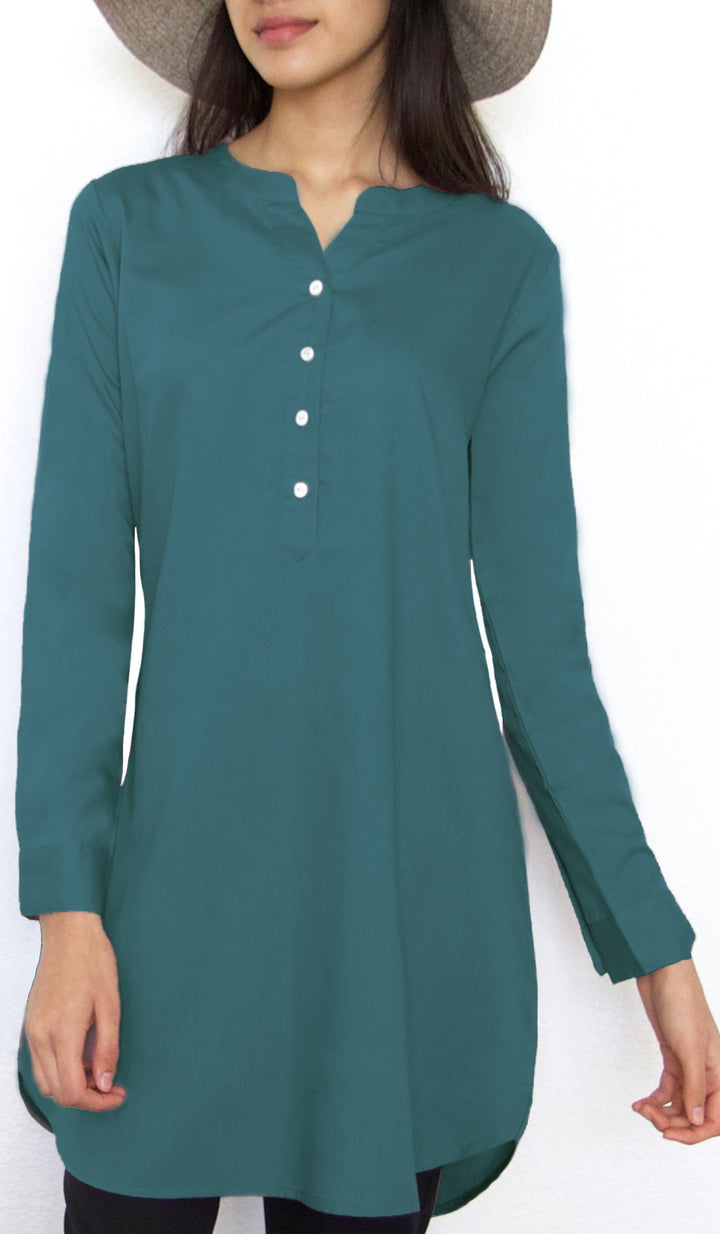 Parisa Mostly Cotton Long Modest Everyday Tunic - Teal