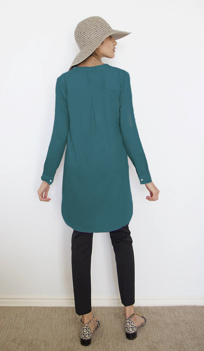 Parisa Mostly Cotton Long Modest Everyday Tunic - Teal