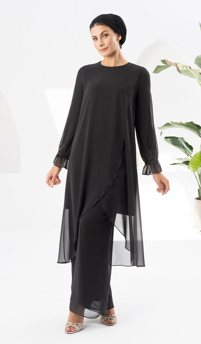 Safa Pantalon Palazzo Fluide Ample - Noir 