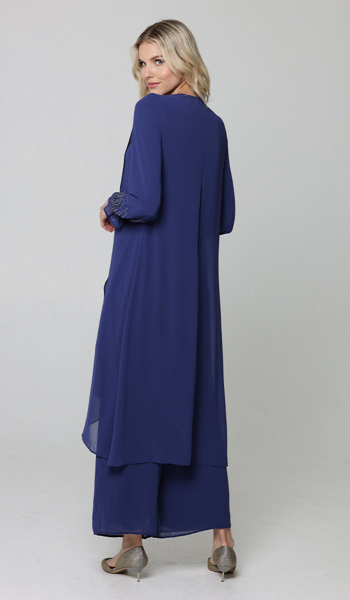 Back view of the blue modest Safa tunic and pants. 