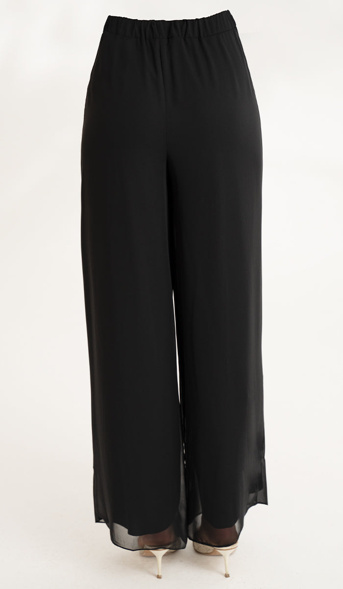 Safa Loose Flowing Palazzo Pants - Black