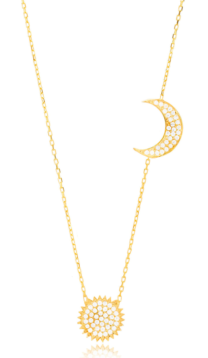 Collier Sara en Argent Sterling Plaqué Or Croissant de Lune et Soleil