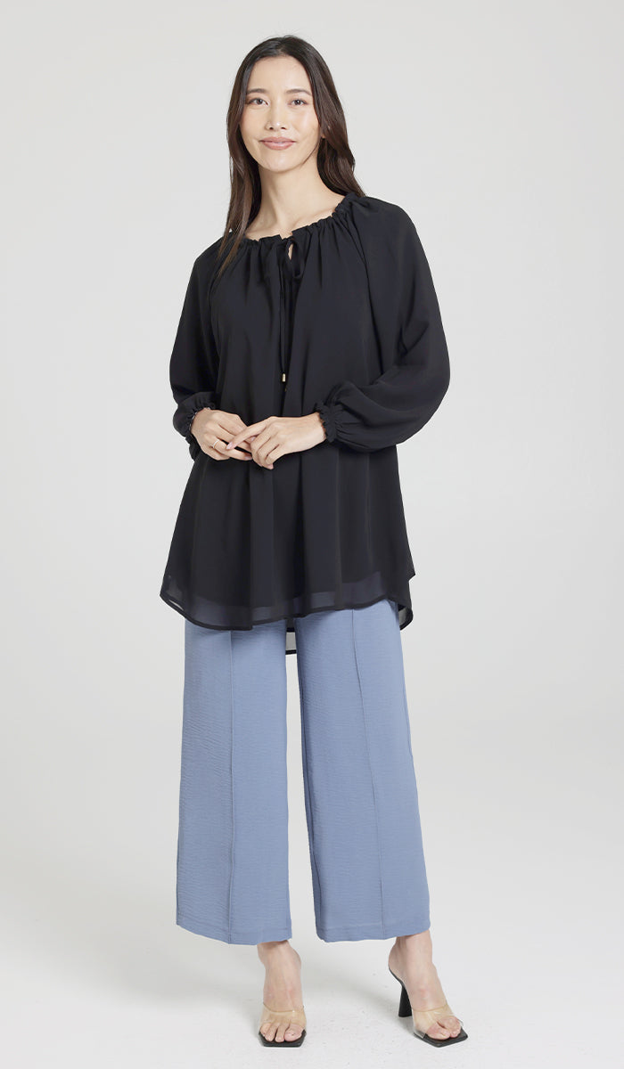 Tina Loose Stretch Wide Leg Pants - Blue