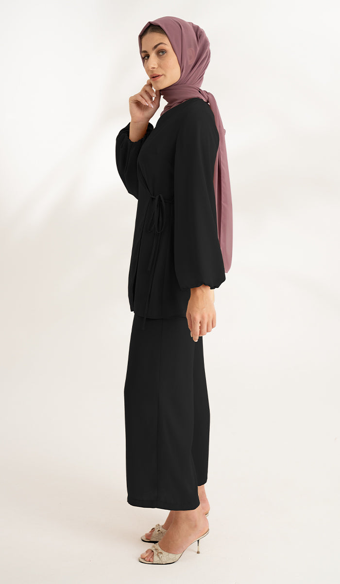 Ula Light Long Comfy Wrap Jacket - Black - Final Sale