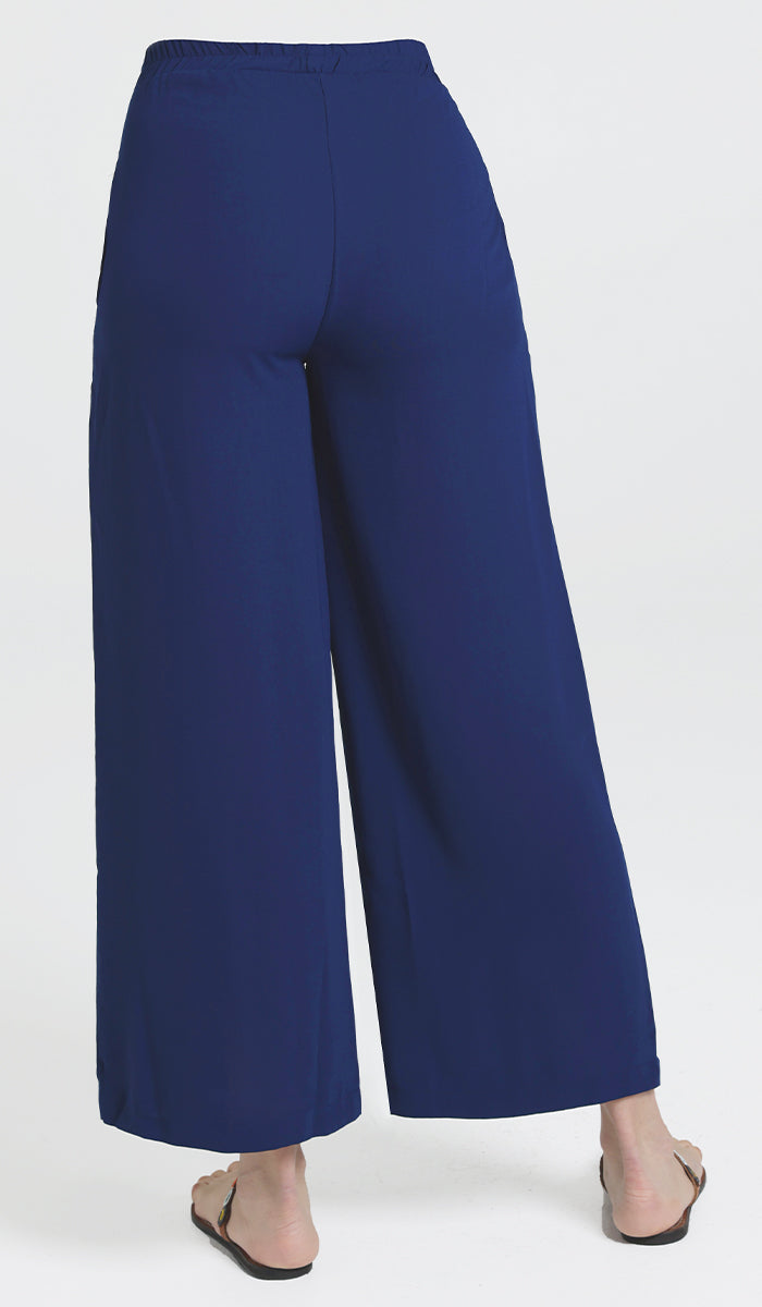 Pantalon ample à jambe large et fluide à taille extensible Ula - Bleu Lapis