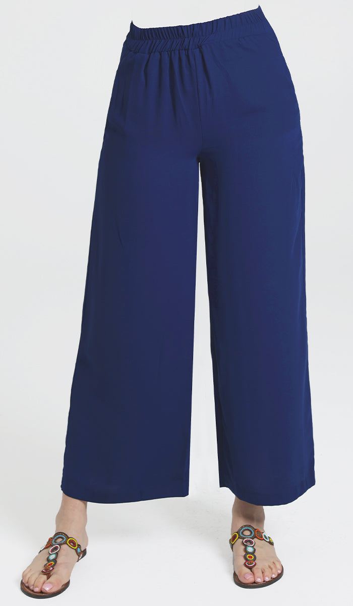 Ula Loose Flowy Stretch Waist Wide Leg Pants - Lapis Blue