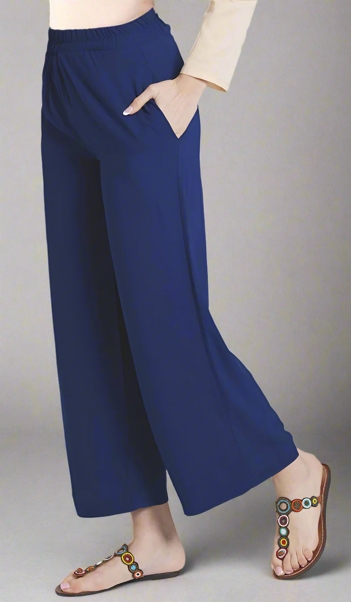 Ula Loose Flowy Stretch Waist Wide Leg Pants - Lapis Blue