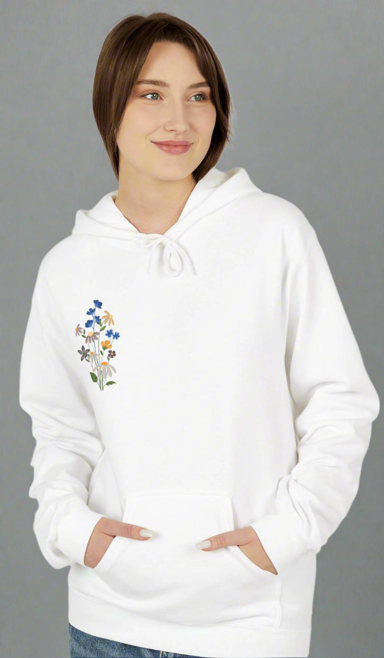 Wild Blooms Cotton Rich Fleece Hoodie with Arabic Calligraphy - Sabr