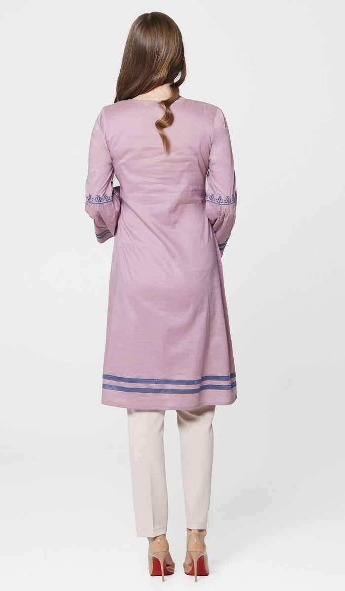 Aicha Embroidered Cotton Modest Midi Tunic - Mauve